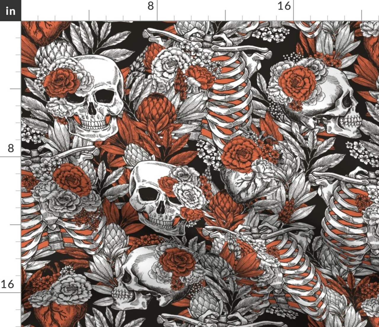 Vintage Anatomy Halloween Dark Gothic Skull Medicine Flower Custom Printed Fabric by Spoonflower Various Fabrics by the Yard or Fat Quarter